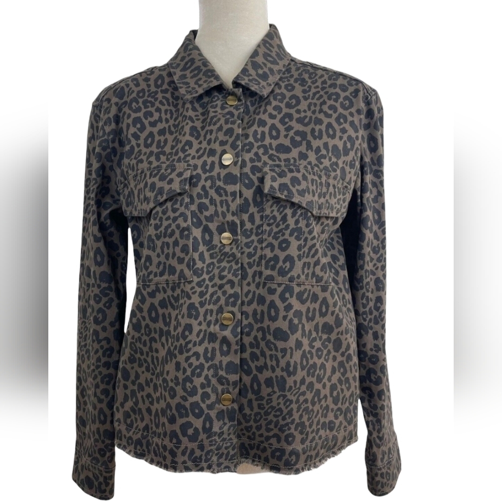 SANCTUARY Animal Print Raw Hem Snap Closure Jacket